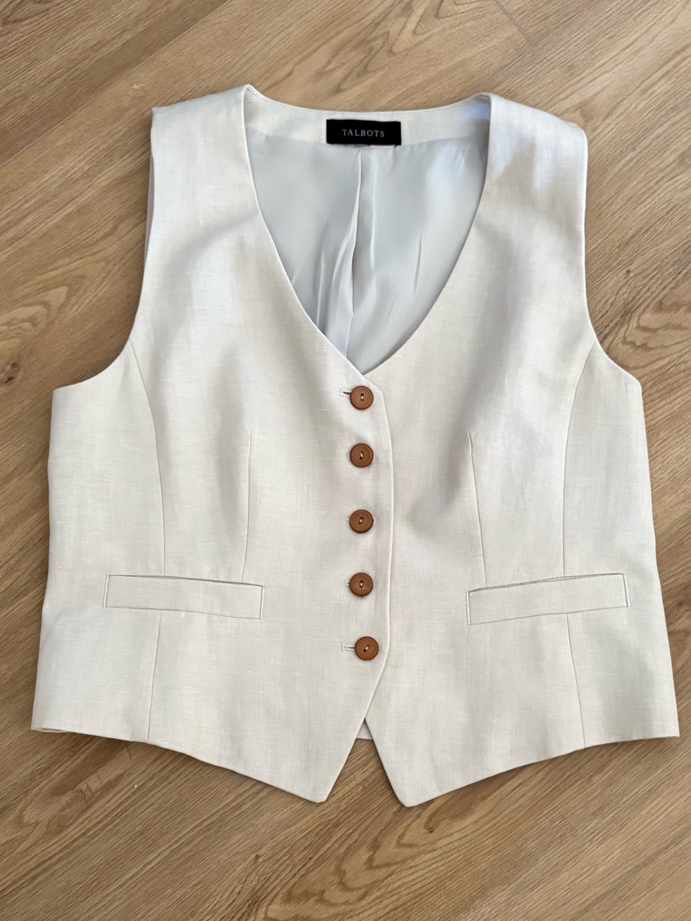 Talbots Cream Linen Blend Button-Front Vest women’s size medium